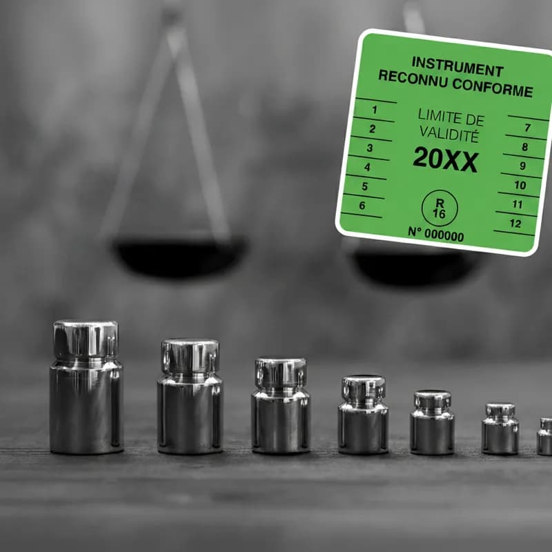 Poids de calibration et vignette verte de conformité R16